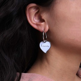 Inilbran White Resin Heart Huggie Hoop Earrings Vintage Letter Love Heart Earrings White Heart Dangle Earrings Punk Enamel Initial Heart Earrings Jewelry for Women and Girls