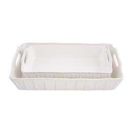 Mud Pie White Baker 2 Dish Set, small 2 3/4" x 11" | large 2 3/4" x 13"