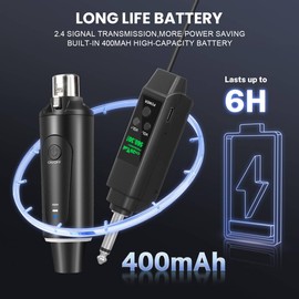 Depusheng 2.4GHz Wireless Microphone System Transmitter & Receiver with Volume Adjustment, Low Latency, Rechargeable, 150ft Range, Easy Pairing for PA System, Audio Mixer (one Transmitter)