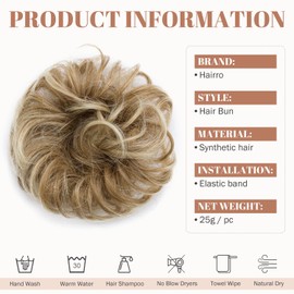 Hairro Hair Bun, Mixed Light Brown & Dirty Blonde Messy Curly Wavy Scrunchies Updo Hair Pieces Synthetic Fake Hair Bun Extensions for Women