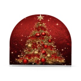 ALAZA Merry Christmas 3D Tree Floral Red Napkin Holder Clear Acrylic Tissue Paper Dispenser for Dining Room Table Kitchen Bathroom