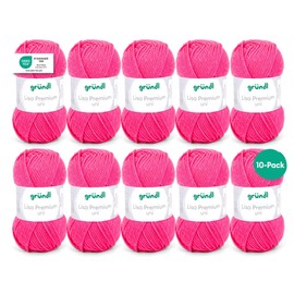Gründl Lisa Premium Plain Knitting and Crochet Yarn (Soft and Wool-like Character, Easy-Care Knitting Yarn Made of 100% Polyacrylic Fibre, 50 g/133 m, Needle Size: 3.5–4.5, 10 x 50 g Balls) Neon Pink