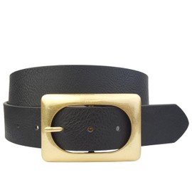 Axesoria Trending Vegan Shiny Gold Buckle Belt Black L