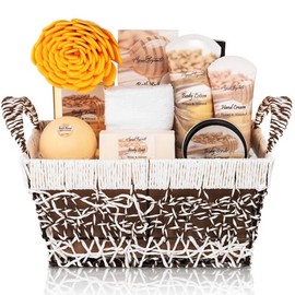 Aqua Elegante- Cestas de spa para mujer Juego de baño de lujo con kit de spa de miel y almendras Incluye lavado, baño de burbujas, L
