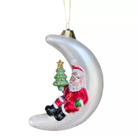 RAZ Midnight Santa in Moon Glass Christmas Ornament Tree 5 Inch