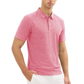 MAGCOMSEN Mens Polo Tees Dry Fit Golf Short Sleeve Shirts Performance Collared Mens Polo Shirts Tennis Beach Shirts Pink,XL