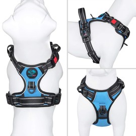 PHOEPET No Pull Dog Harnesses for Small Dogs Reflective Adjustable Front Clip Vest with Handle 2 Metal Rings 3 Buckles [Easy to Put on & Take Off](XS, Blue)