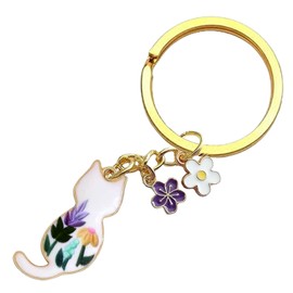 LunarCharm Cute cat keyring, cat back view keyring, enamel flower cat, decor for garden cat lovers, bag charm, flowers