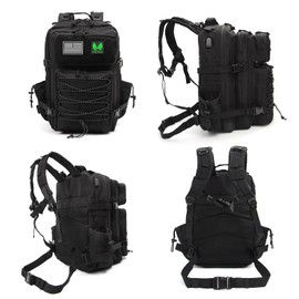 Green Canyon 45L Large Tactical Backpack with USB Charging Port, 900D Military Backpack for Men, Hiking Rucksack 3 Day Assault Pack with Molle System, Black
