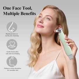 Blackhead Scraper Tool & Skin Scrubber Face Spatula for Blackhead Removal, Pore Cleaning, with Cooling Ice Roller & 2 Silicone Brush Heads (Sage Mist)