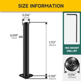 Mywish M6 x 45mm 25Pcs Flange Button Head Hex Socket Cap Screws Bolts, 304 Stainless Steel Furniture M6x1.0 Bolts Full Thread, Black Oxide & Hex Spanner