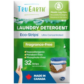 Tru Earth Tru Earth Compact Dry Laundry Detergent Sheets (Made in Canada), Unscented - Up to 64 Loads (32 Sheets) - Paraben-Free - Original Eco-Strip Liquidless Laundry Detergent, Travel Laundry Sheets