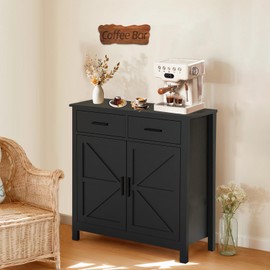 Wertyuizk Coffee Cabinet with Drawer and Adjustable Shelf | Kitchen Storage Cabinet | Modern Farmhouse Buffet Entryway Sideboard Suitable for Indoor | Kitchen | Room (Black)