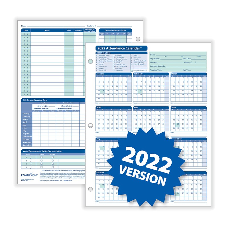 ComplyRight 2022 Attendance Tracking Kit (A0030, A1411W16PK25 & J1712)