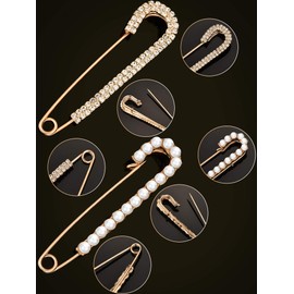 Broches de Mujer Clip de Chal de Suéter Broche de Perla de Cristal Falso de Seguridad Clip de Camisa de Vestir Oro Plata