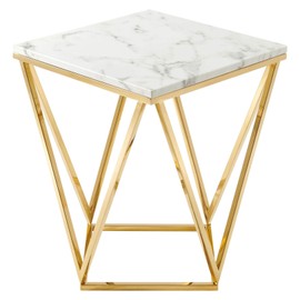 Modway EEI-4206-GLD-WHI Vertex Gold Metal Stainless Steel End Table, Gold White