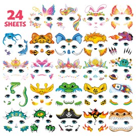 Leesgel Face Tattoos for Baby Girls Make-Up, 24 Sheets Children's Face Tattoo Carnival, Birthday Gift Accessories, Children's Toys and Gadgets