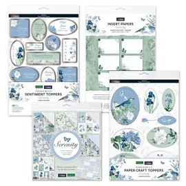 Katy Sue Kanban Crafts Serenity Papercraft Bundle - Contains 24 Sheets of 8 x 8 Inch Papers, 6 Sheets Papercraft Toppers, 2 Sheets Sentiment Toppers & 18 Insert Papers.