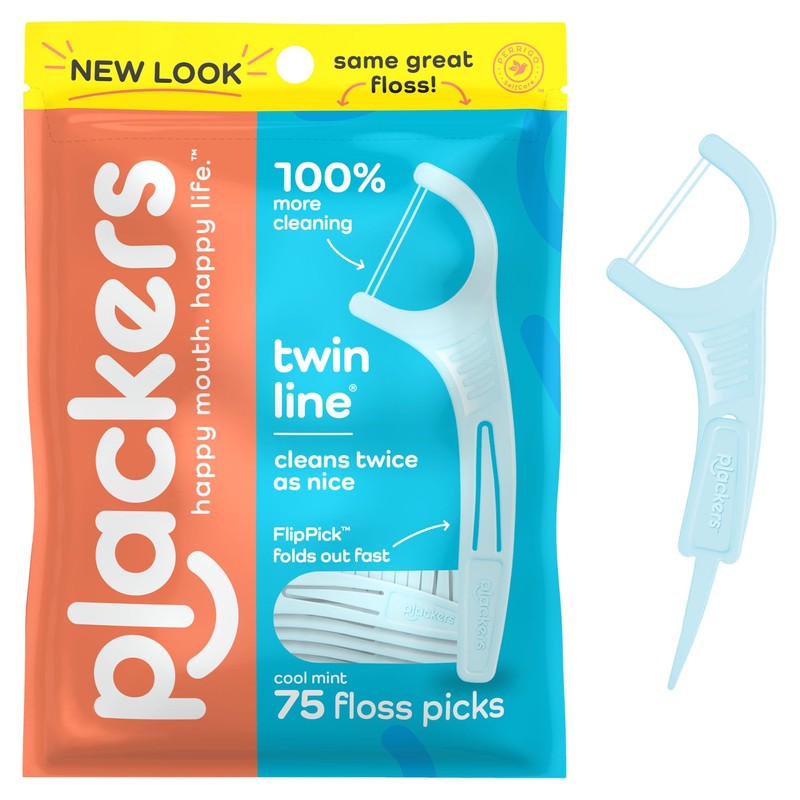 Plackers Twin Line Dental Floss Picks, Dual-Line Tuffloss, Easy Storage,