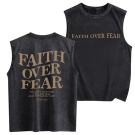 Weetiotio Mens Christian Sleeveless Shirts Faith Over Fear Graphic Tank Tops Gym Workout Acid Wash Tanks Cut Off Muscle Shirt(Black,2XL)