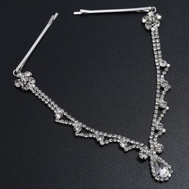 Chargances Bridal Rhinestone Forehead Head Chain Clip Wedding Crystal Teardrop Forehead Headband Silver Flower Hair Accessories for Women and Girls (Silver)