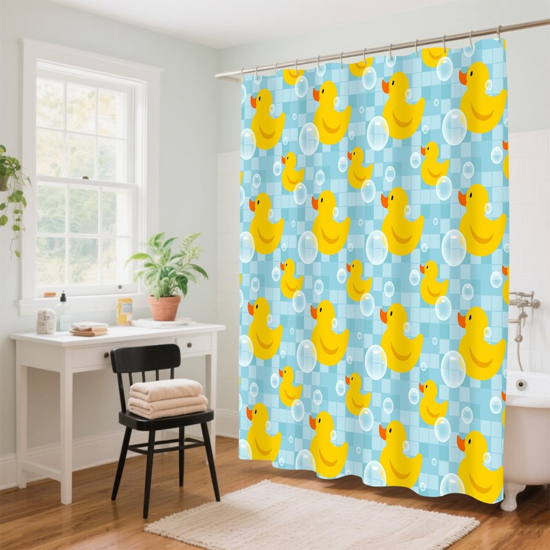 rzzlp Rubber Duck and Bubble Shower Curtain,Washable Fabric Curtain,Rustic Farmhouse