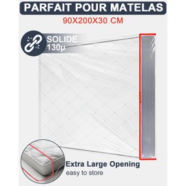 Plastic Mattress Cover 90 x 200 cm, Mattress Protector with Wide Zip, Waterproof and Tear-Resistant Mattress Bag, for Storage, Moving, Reusable (Thickness 30 cm)