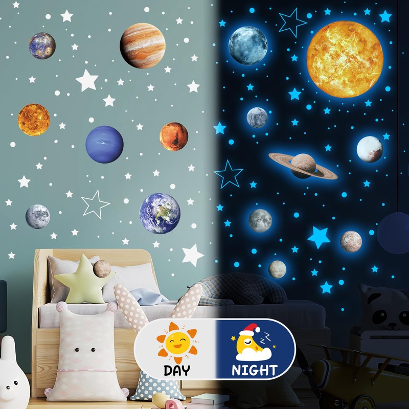 Glow in The Dark Planets Solar System Wall Decals, Glowing