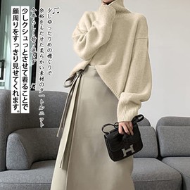 Bidason Women's Evolution Knit Rib Sweater, Turtle, Drop Shoulder, High Neck, Rib Pullover, Loose, Cute, Warm, Long Sleeve, Fashionable, Adult, Casual, Top, Work, Autumn, Winter, Khaki