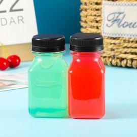 Yoosso 20 Pack 4oz/120ml Plastic Juice Bottles with Pouring Funnel and Brush, Reusable Shot Bottles with Lids for Storing Juices, Water and Other Homemade Beverages
