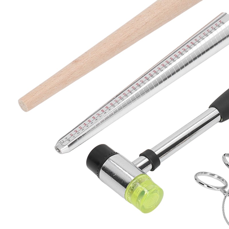 Ring Sizer Set Aluminum Finger Sizing Gauge Polishing Wood Mandrel