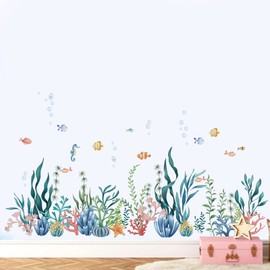 decalmile Under The Sea Seaweed Wall Decals Tropical Fish Baseboard Skirting Line Wall Stickers Kids Bedroom Bathroom Wall Decor