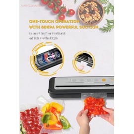 MEGAWISE 202309 Updated Model B w/ 4 Food Type/3 Bag Type Selection Food Vacuum Sealer Builtin Cutter for Fresh Saver of all food types moist, dry cold