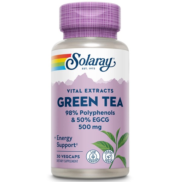 SOLARAY Guaranteed Potency Green Tea Leaf Extract Double Strength, Veg Cap (Btl-Plastic) 500mg | 30ct