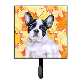 Caroline's Treasures BB9971SH4 French Bulldog Black White Fall Leash or Key Holder, Yellow, Wall Hooks, Key Hooks Holder, Coat Rack Wall Mount, Coat Hooks, Hooks for Hanging Keys, Towels, Aprons, Leas