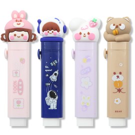 Bonito borrador de goma retráctil, 4 borradores retráctiles con 4 recambios de borrador, lindos borradores de patas de gato, borrador retráctil deslizante para niños, estudiantes, escritura, suministros escolares de oficina