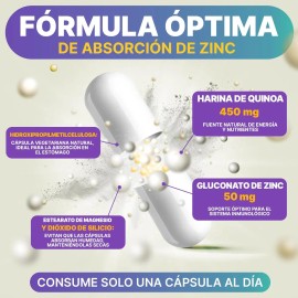 Suplemento De Zinc 50 Mg Vegano Sin Ogm 90 Cápsulas Sabor Sin sabor