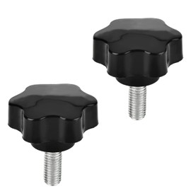 MroMax 2PCS M10x25mm Star Handle Knob 50mm Dia Plum Hex Shaped Grips Star Knob Thread Replacement Tightening Screw Quick Disassembly Replacement Parts Clamping Handle Grip Screw Knob Black