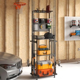 SOYEEZE Fishing Rod Holders for Garage, Fishing Rod Rack Hold Up to 12 Rods, 3 Tier Shelf, Pegboard and Wooden Countertops Designied for Fishing Pole Tackle Box Reel Line Storage, Fishing Gift