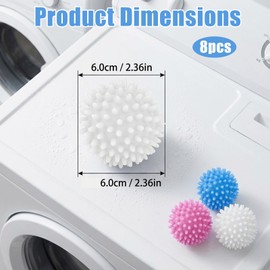 8 Anti Tangle Bump Spiky Wash Balls 6 cm, Blue, Purple and White, Dryer Balls, Tumble Dryer Balls, Laundry Balls for Tumble Dryer, Suitable for Various Fabric Types and Dryer Loads