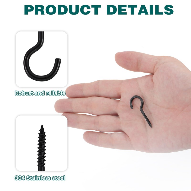 Yuanchu Pack of 25 Screw Hooks, Black, Hooks for Screwing