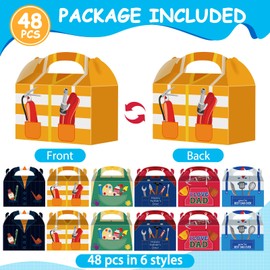 QOUBAI 48pcs Father's Day Gift Boxes Best Dad Paper Treat Boxes Happy Father’s Day Party Favors Box with Handle Decorations I Love Dad Candy Goodie Bags Party Supplies for Men Papa Grandpa(6 Styles)