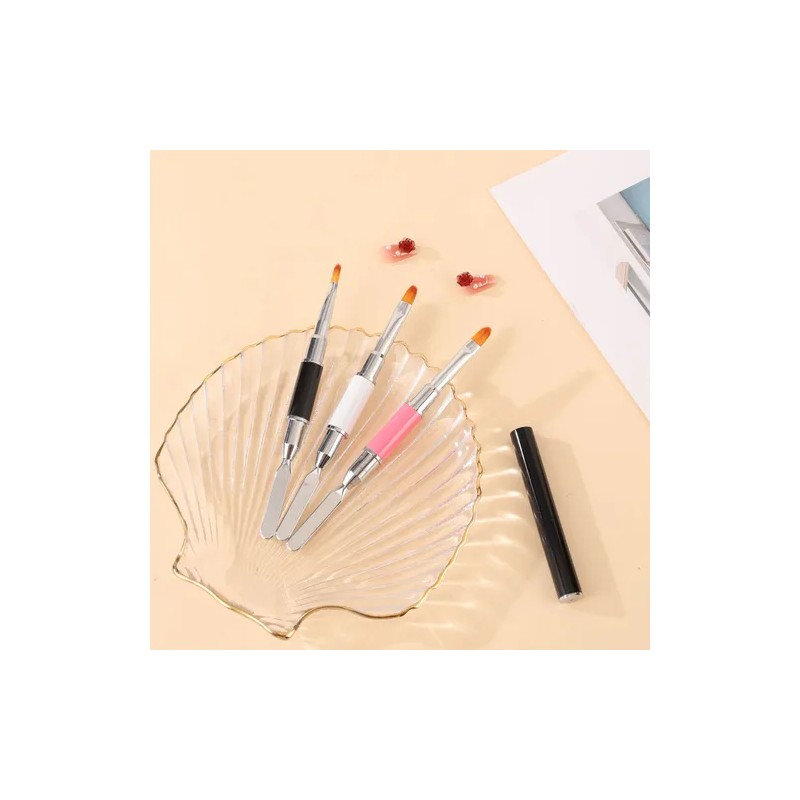 4 Pinceles Para Uñas Polygel/acrigel Doble Con Espátula