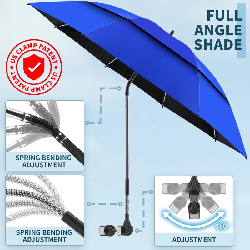 2 Pack 48.6" Double Canopy Beach Umbrella with Clamp, UPF50+