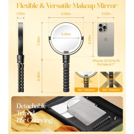 Gospire 5.85â€ Tripod Travel Makeup Mirror with Lights and Magnification 1X/10X