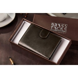 BRASS TACKS Leathercraft Vintage Handmade Full Leather Vertical Tri-Fold Wallet for Women Men RFID Blocking Small Multi Card Case Purse…