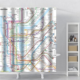 SPXUBZ New York Subway Map Shower Curtain White Subway Map Shower Curtains for Bathroom Waterproof Polyester Fabric Shower Curtain Sets with Hooks 60x72 Inch
