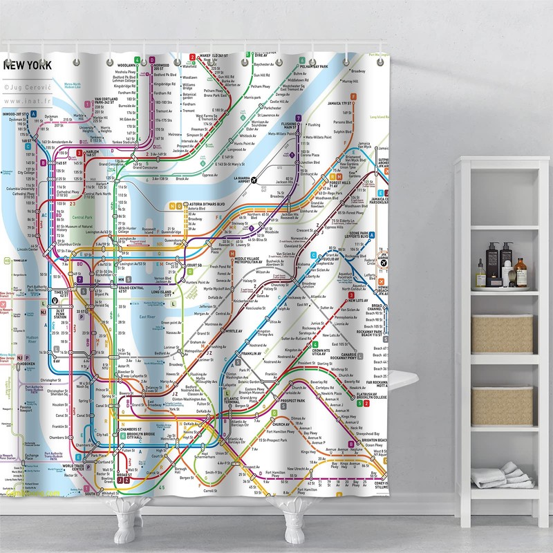 SPXUBZ New York Subway Map Shower Curtain White Subway Map