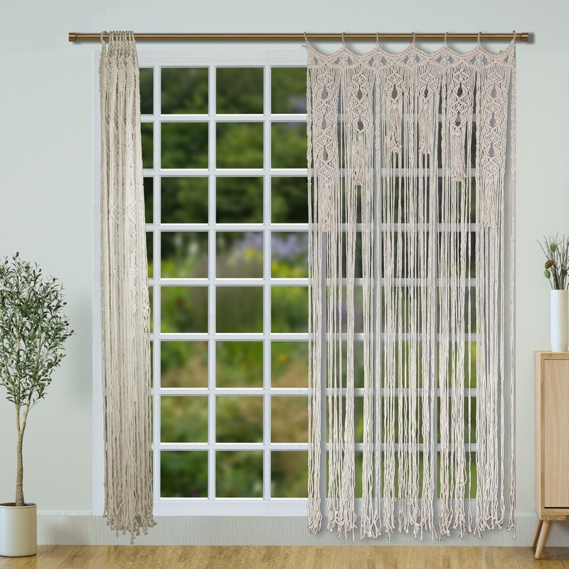 Transcosy Macrame Curtain Boho Doorway Curtains,Handmade String Backdrop Panel Hippie