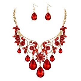 Clearine Women's Tribal Ethnic Crystal Chunky Statement Necklace Dangle Earrings Jewellery Set, Alloy Steel Crystal Alloy steel